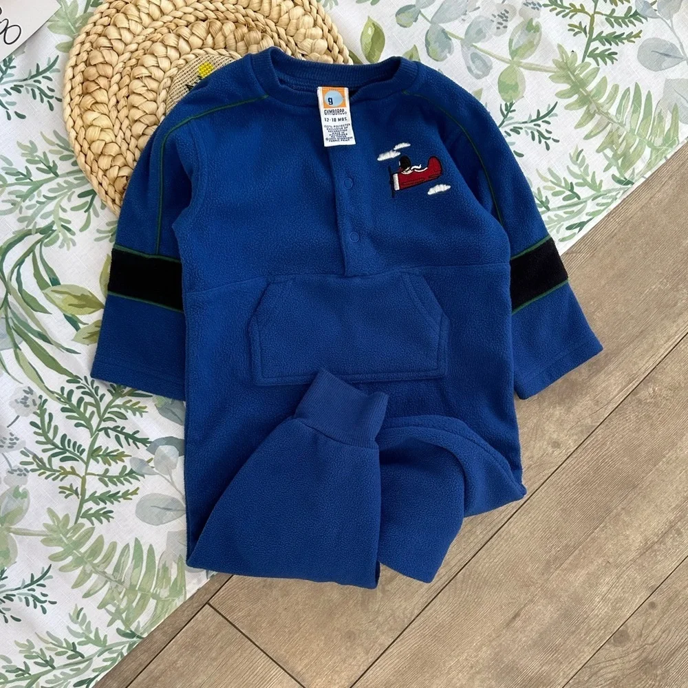 Vintage Y2K Gymboree Airplane Embroidered Coveralls Jumpsuit Cozy 12-18M Boy